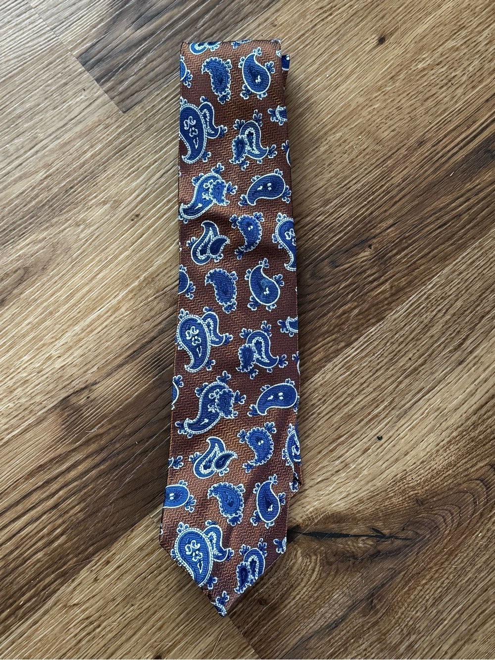 Jos. A. Bank Brown Silk Tie with Blue Paisley